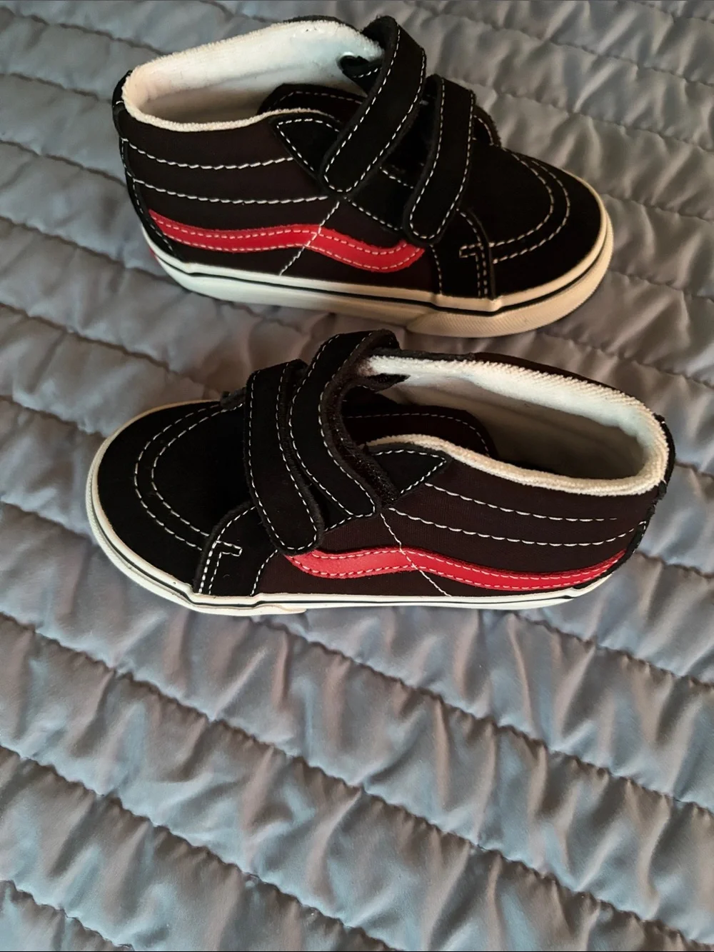 Vans Kids Black Sneakers with Red Stripe and Velcro